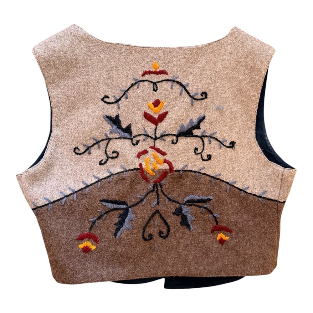 Embroidered Brown & Tan Floral Vest - Picture 2 of 5